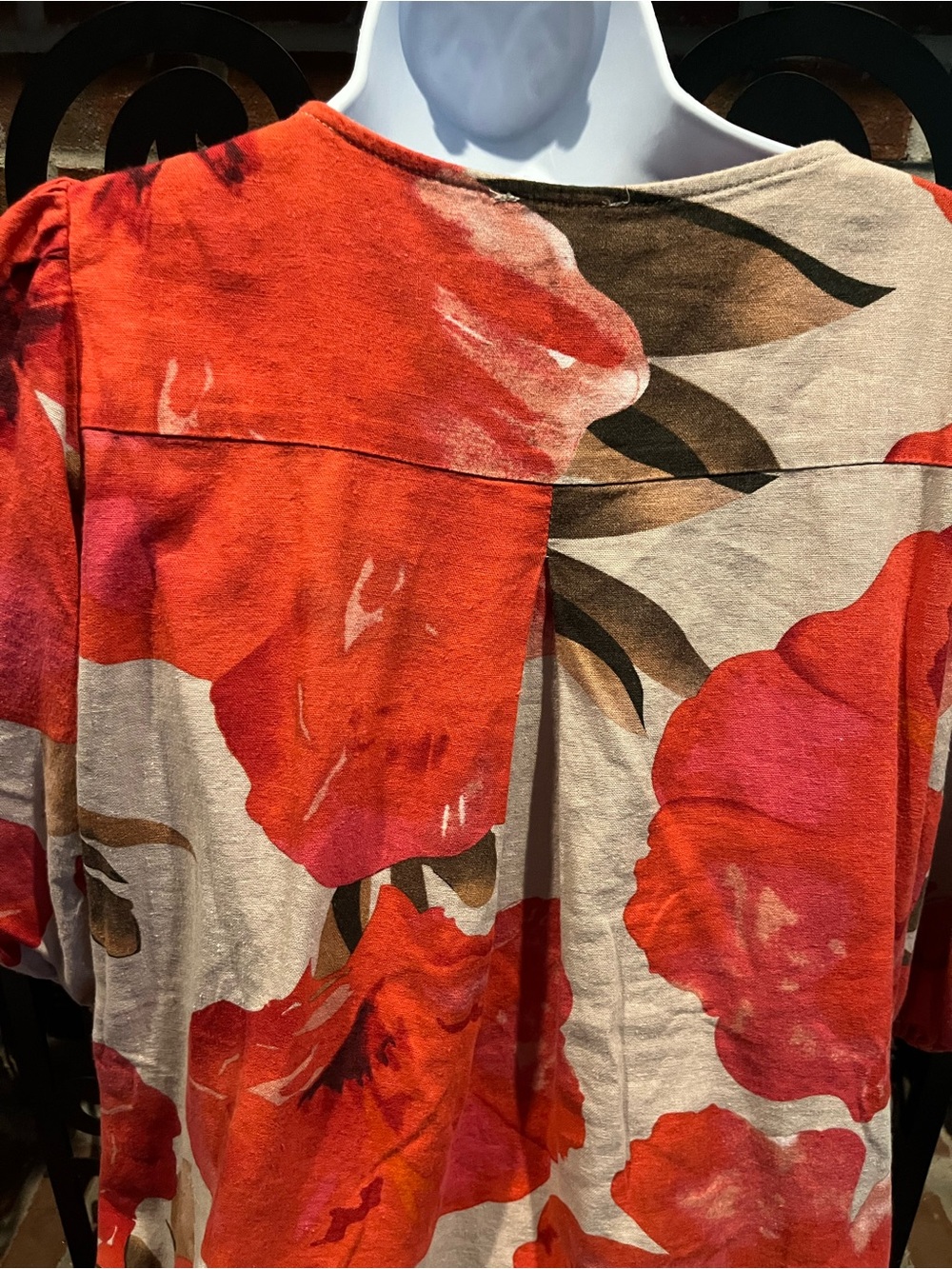 Cynthia Rowley Orangey Floral V-Neck Puff-Sleeve Women's Dress Size: Large NWOT - Picture 9 of 13